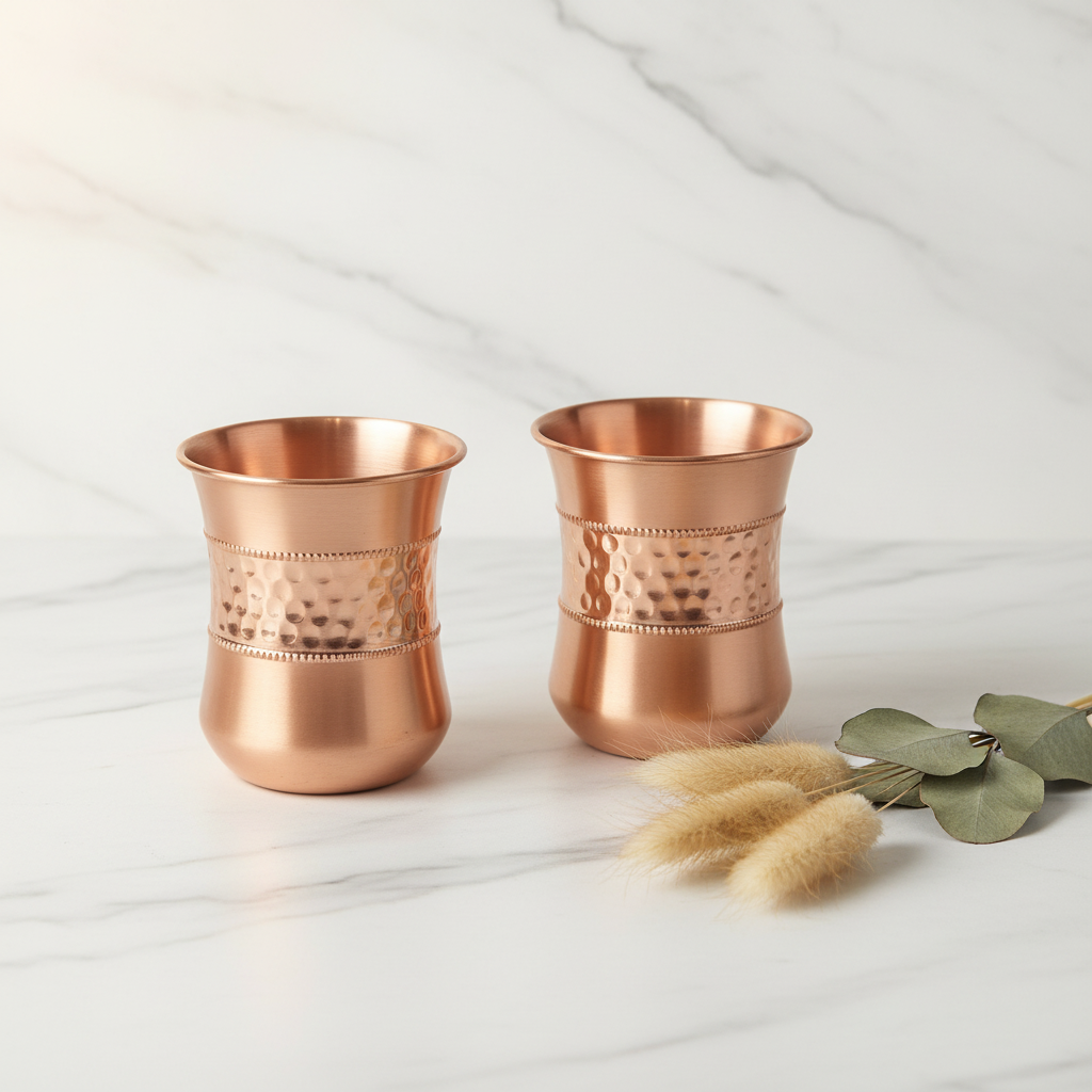 Pure Copper Hammered Tumbler Glass | Set of 2 | 300ml | Ayurvedic Tamra Jal | Designed in Norway