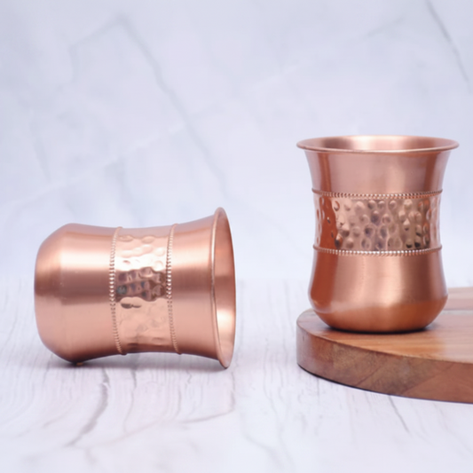 Pure Copper Hammered Tumbler Glass | Set of 2 | 300ml | Ayurvedic Tamra Jal | Designed in Norway