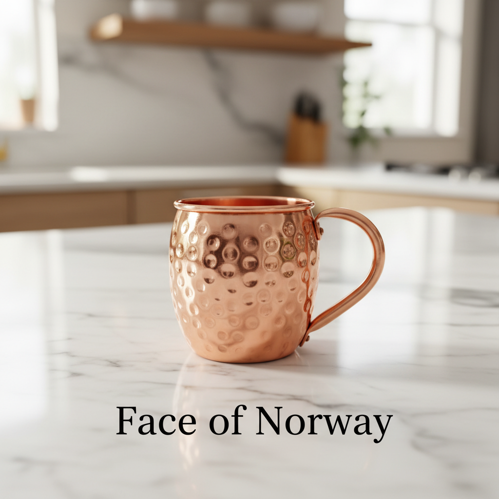 Copper Moscow Mule Mug with Face of Norway Branding