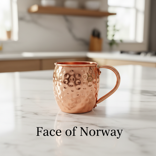 Copper Moscow Mule Mug with Face of Norway Branding