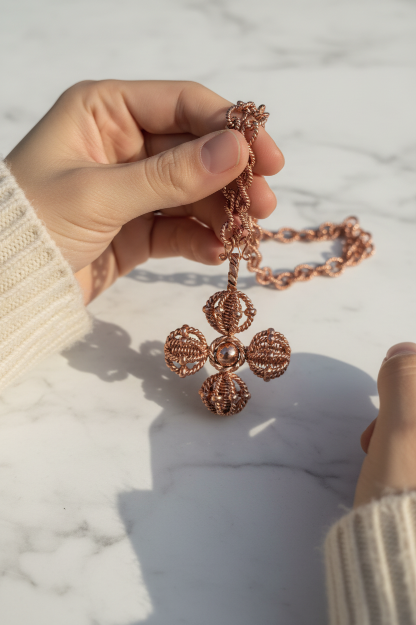 Copper Tensor Harmoniser Necklace | Double Vajra Pendant
