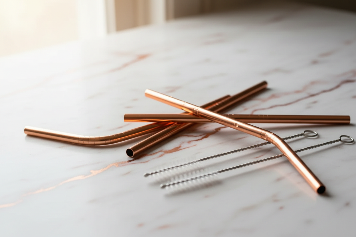 Pure Copper Drinking Straws – Set of 15 | Straight & Bent + Brushes