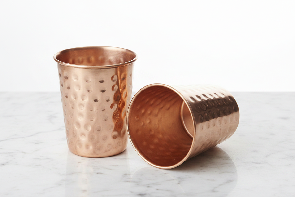 Pure Copper Hammered Glass — Set of 2 (300ml Ayurvedic Tumblers)