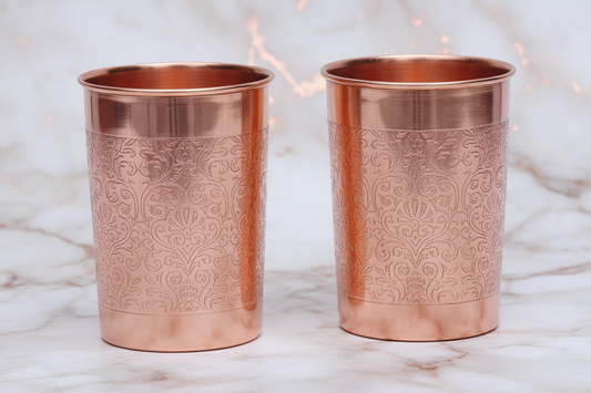 Pure Copper Engraved Tumbler Glass – Set of 2 | 300ml