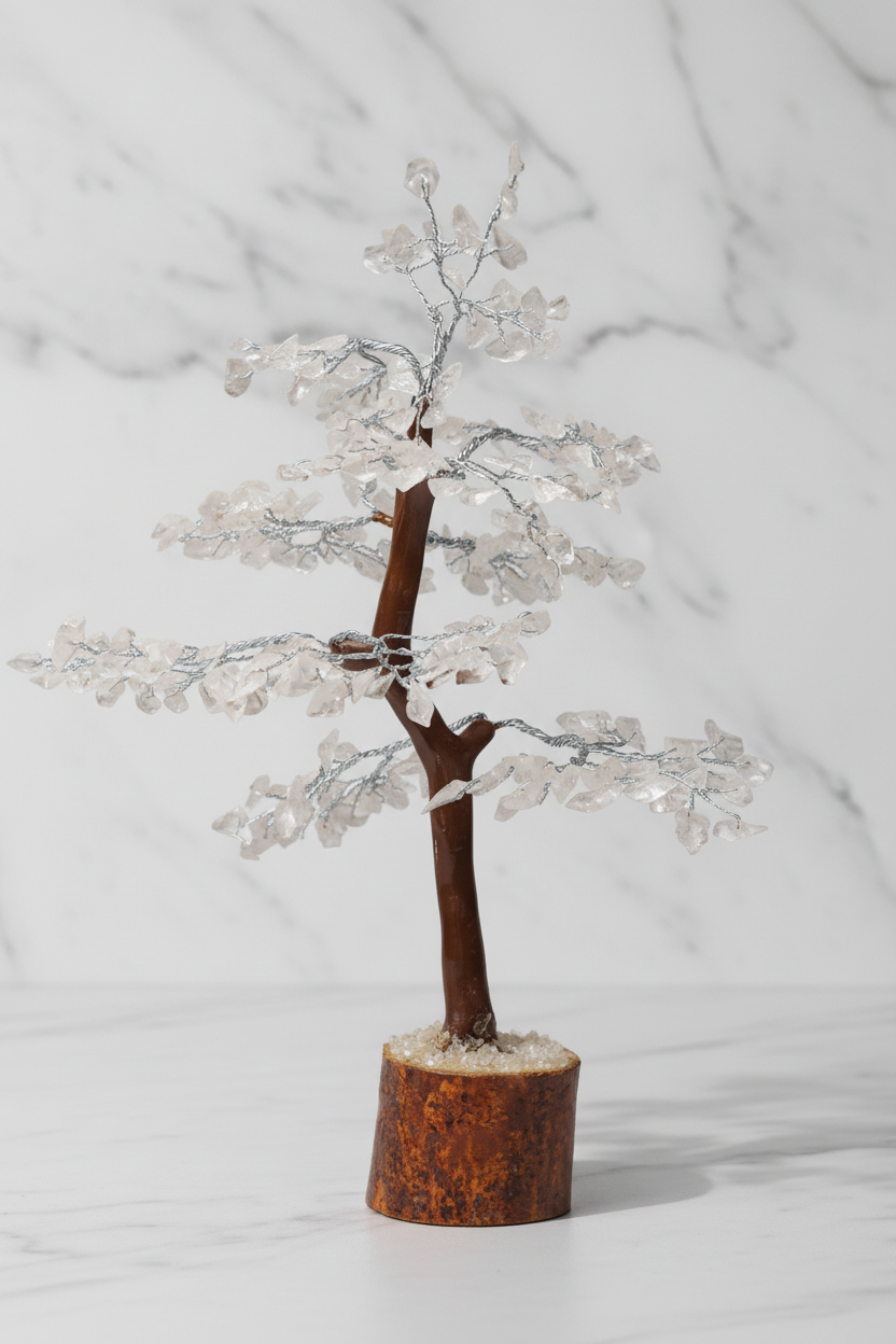 Wooden Crystal Quartz Tree — Clarity, Healing & Pure Energy