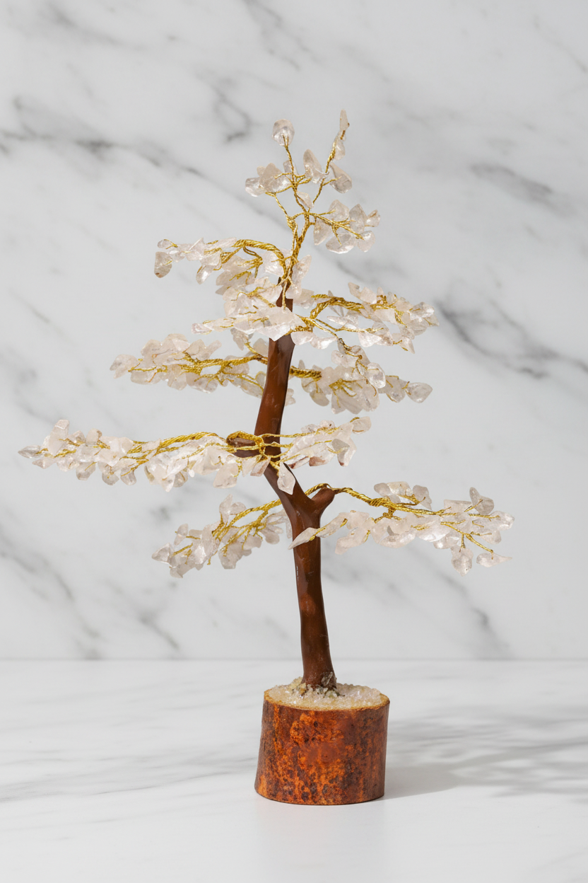 Wooden Crystal Quartz Tree — Clarity, Healing & Pure Energy