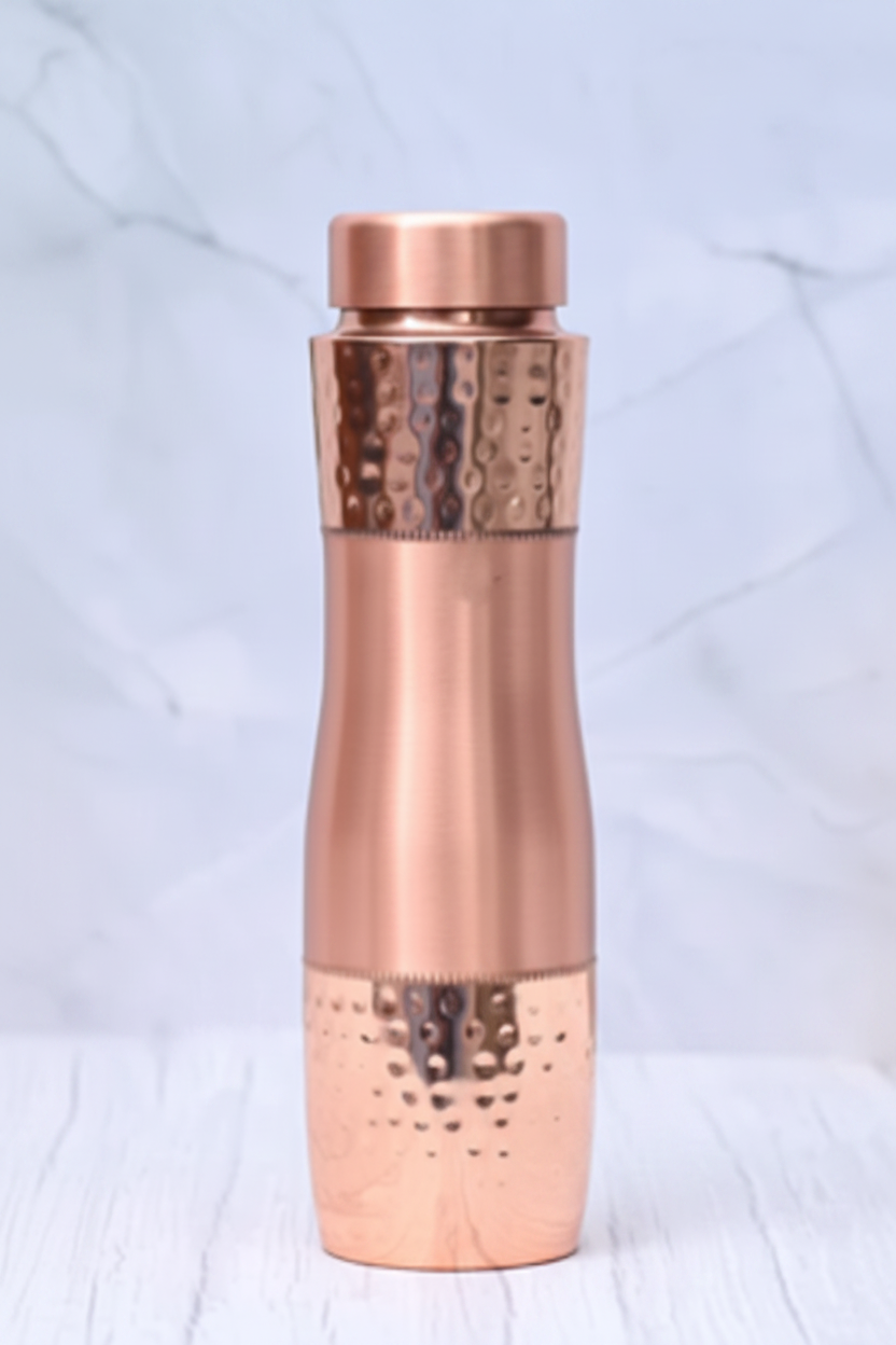 Pure Copper Water Bottle – Curved Dual-Texture Design 1000ml | Ayurvedic Tamra Jal