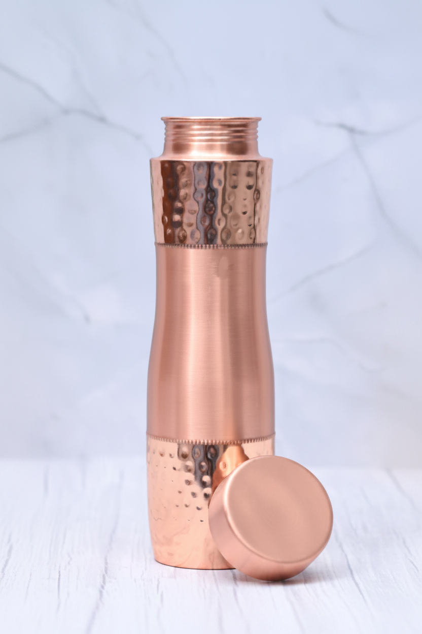 Pure Copper Water Bottle – Curved Dual-Texture Design 1000ml | Ayurvedic Tamra Jal