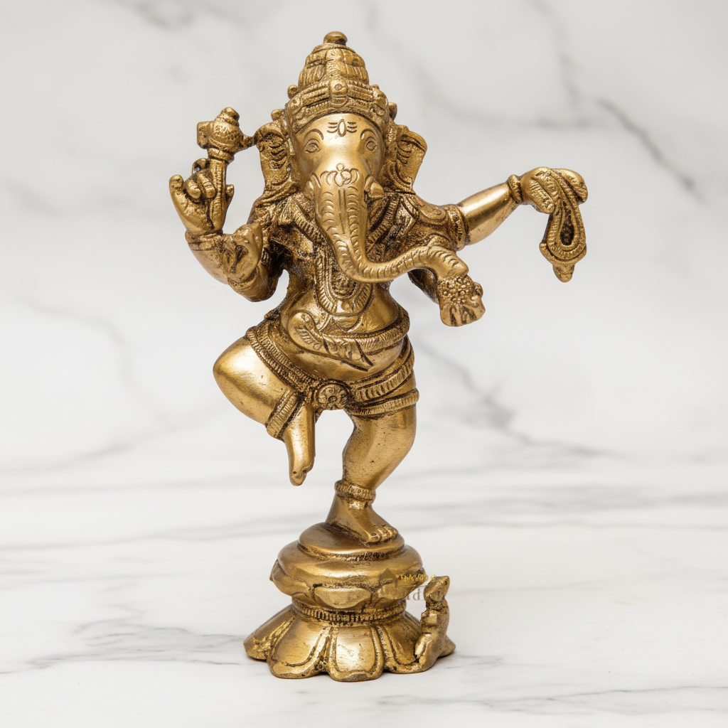 Brass Dancing Ganesha Idol – 6.7" | Handcrafted Spiritual Decor