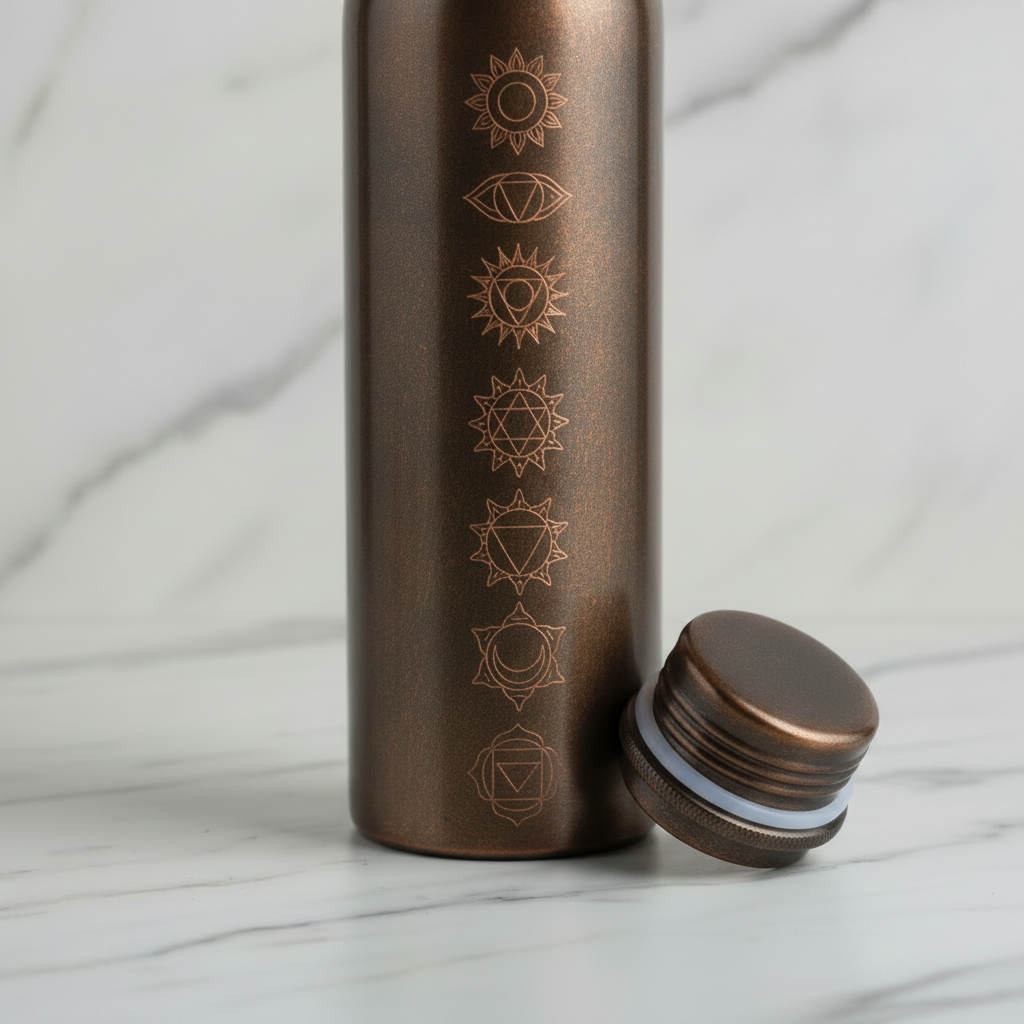 Copper Water Bottle | 7 Chakra Handcrafted | Dark Antique Black | 34OZ / 1L