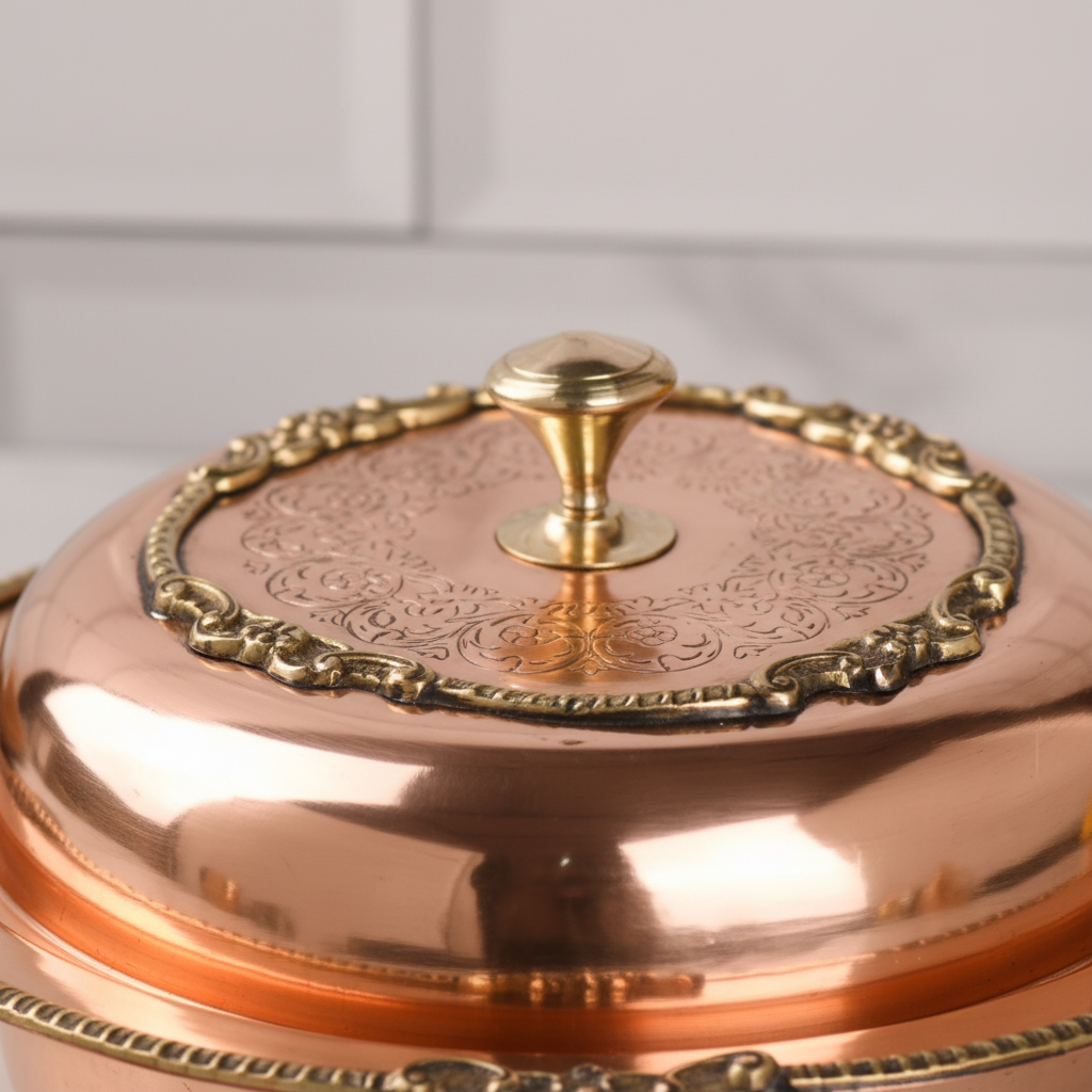 Handcrafted Copper Serving Pot with Brass Handle – 1.8L Traditional Dinnerware