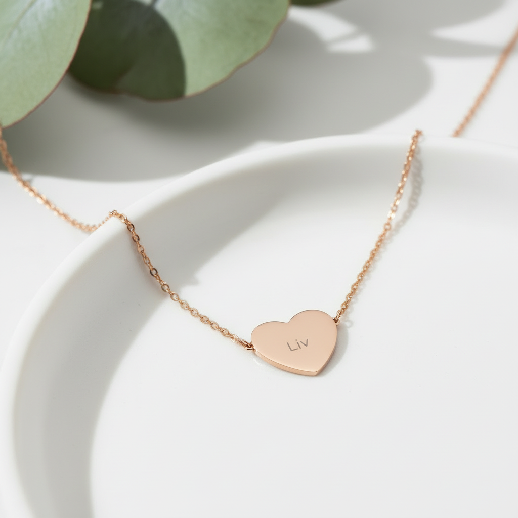 Engravable Heart Necklace — Personalized Name Pendant (Rose Gold)