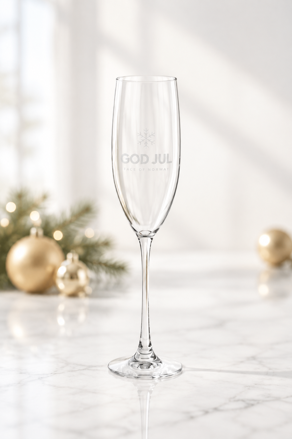 Face of Norway God Jul Champagne Flute – Engraved 8 oz Holiday Toast Glass