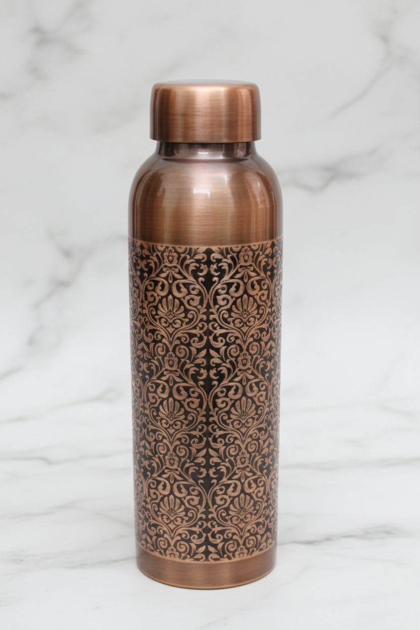 Pure Copper Water Bottle – Milton Antique Engraved Design (1L) | Ayurvedic & Leak-Proof