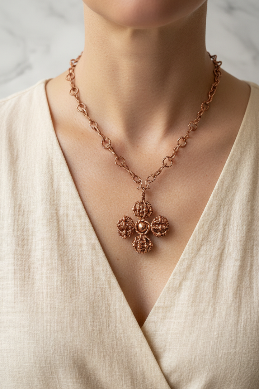 Copper Tensor Harmoniser Necklace | Double Vajra Pendant