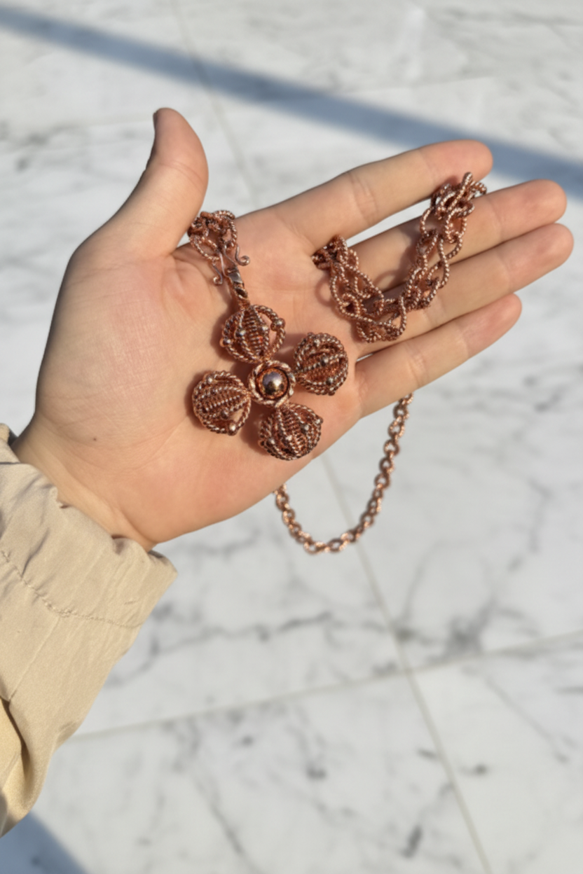 Copper Tensor Harmoniser Necklace | Double Vajra Pendant
