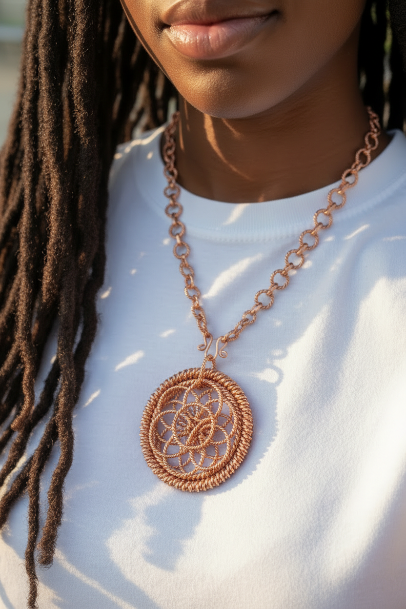 Flower of Life Copper Pendant & Necklace | Pure Copper Sacred Geometry | Handcrafted 6.5 cm