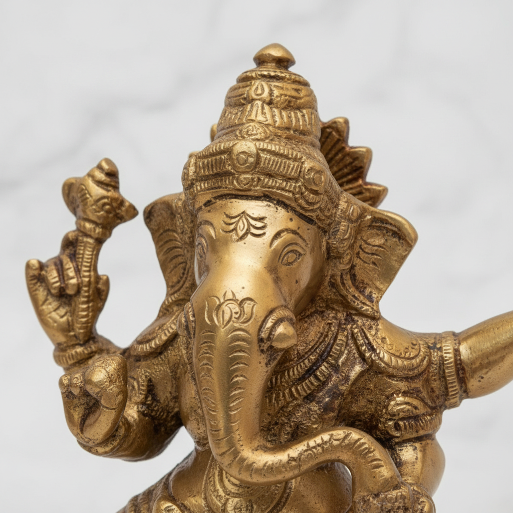 Brass Dancing Ganesha Idol – 6.7" | Handcrafted Spiritual Decor