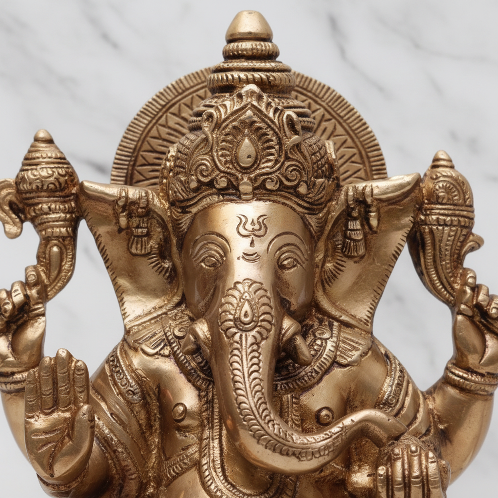 Brass Ganesha Idol – 8.5" Ganpati Statue | Handcrafted Spiritual Showpiece