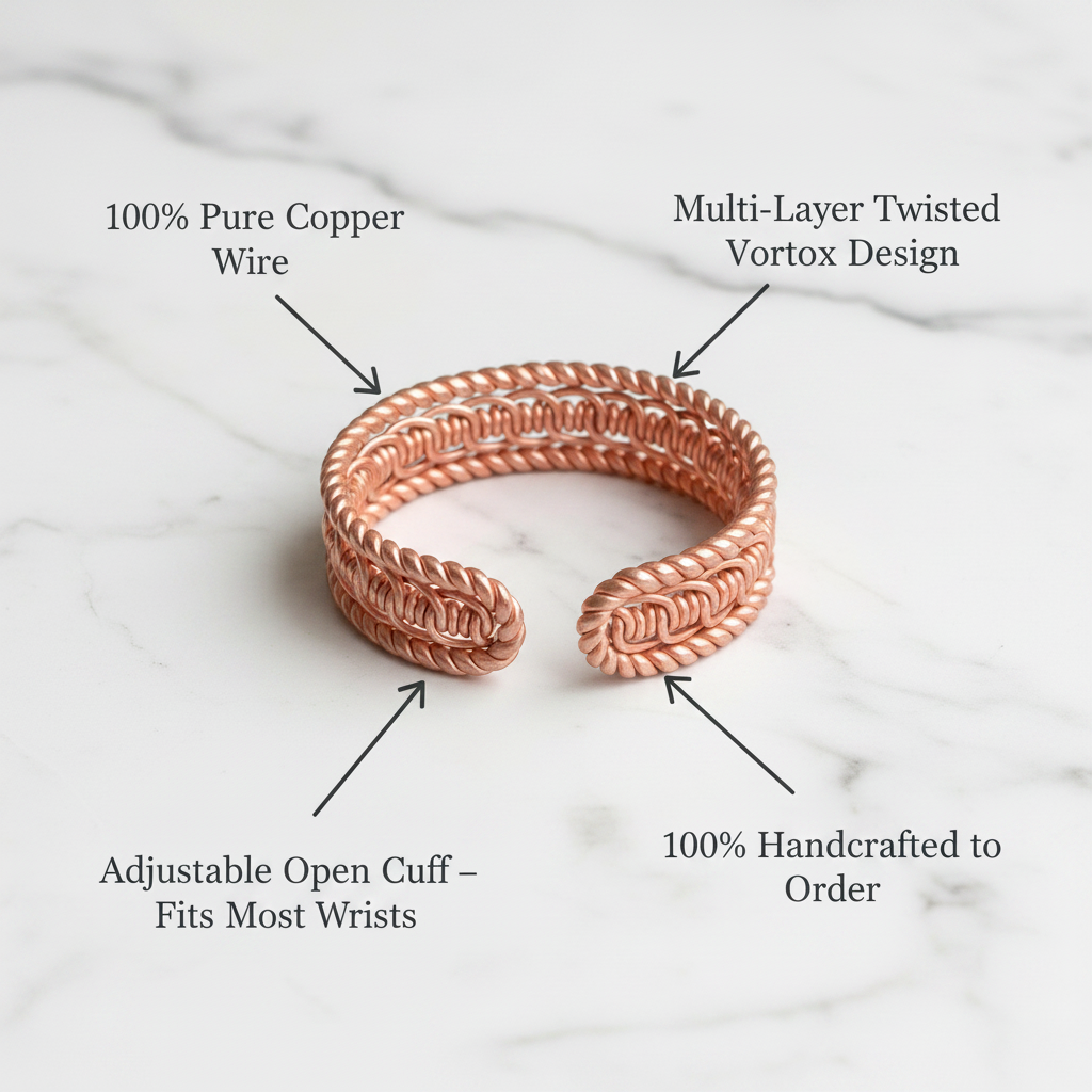 Tensor Vortex Bracelet – Pure Copper Energy Cuff