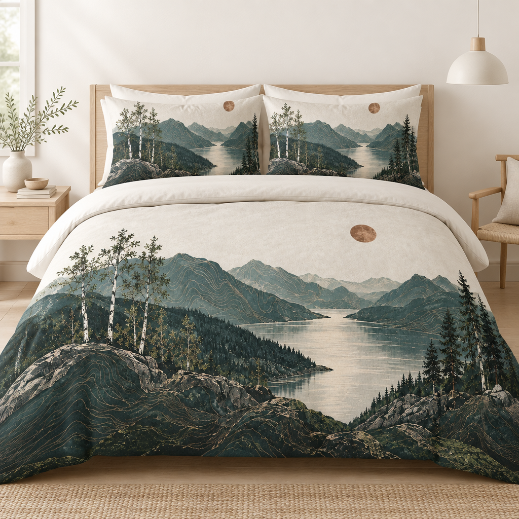Norwegian Fjord 100% Cotton Duvet Cover Set with Pillow Shams