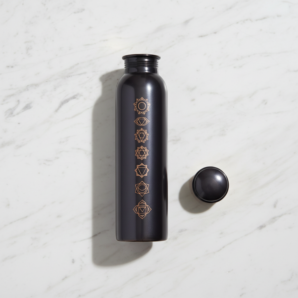 Pure Copper Matte Black 7-Chakra Water Bottle 1L | Ayurvedic Tamra Jal