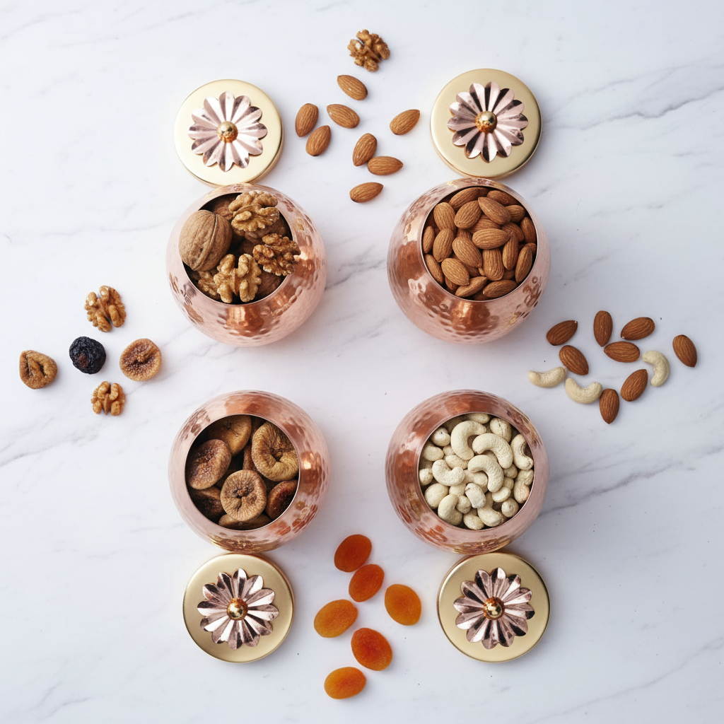 Copper Finish Container Set of 4 – Multipurpose Storage Jars with Flower Lid