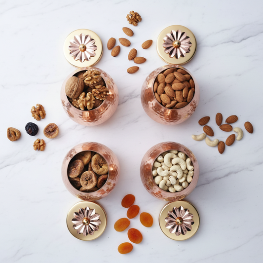 Copper Finish Container Set of 4 – Multipurpose Storage Jars with Flower Lid