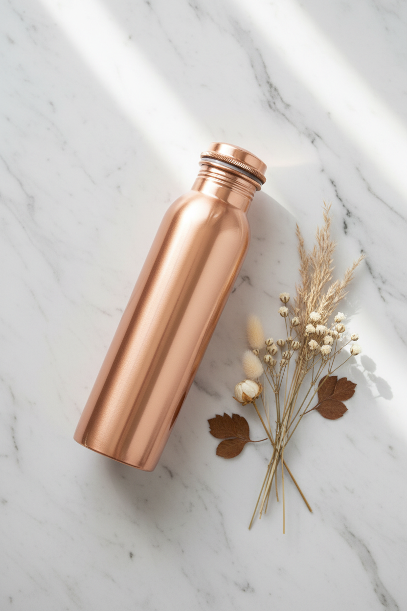 Pure Copper Water Bottle – Plain Matt Finish 1000ml | Ayurvedic Tamra Jal