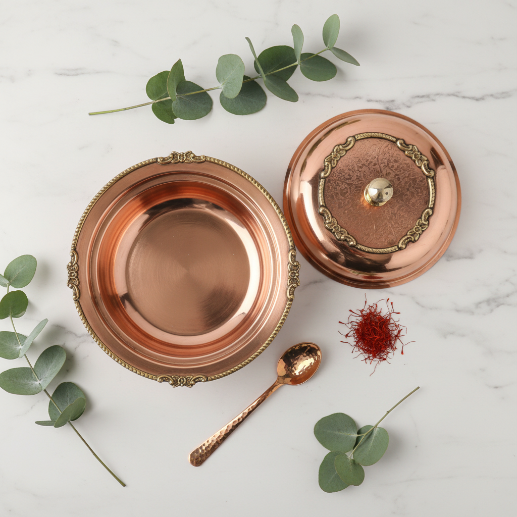 Handcrafted Copper Serving Pot with Brass Handle – 1.8L Traditional Dinnerware