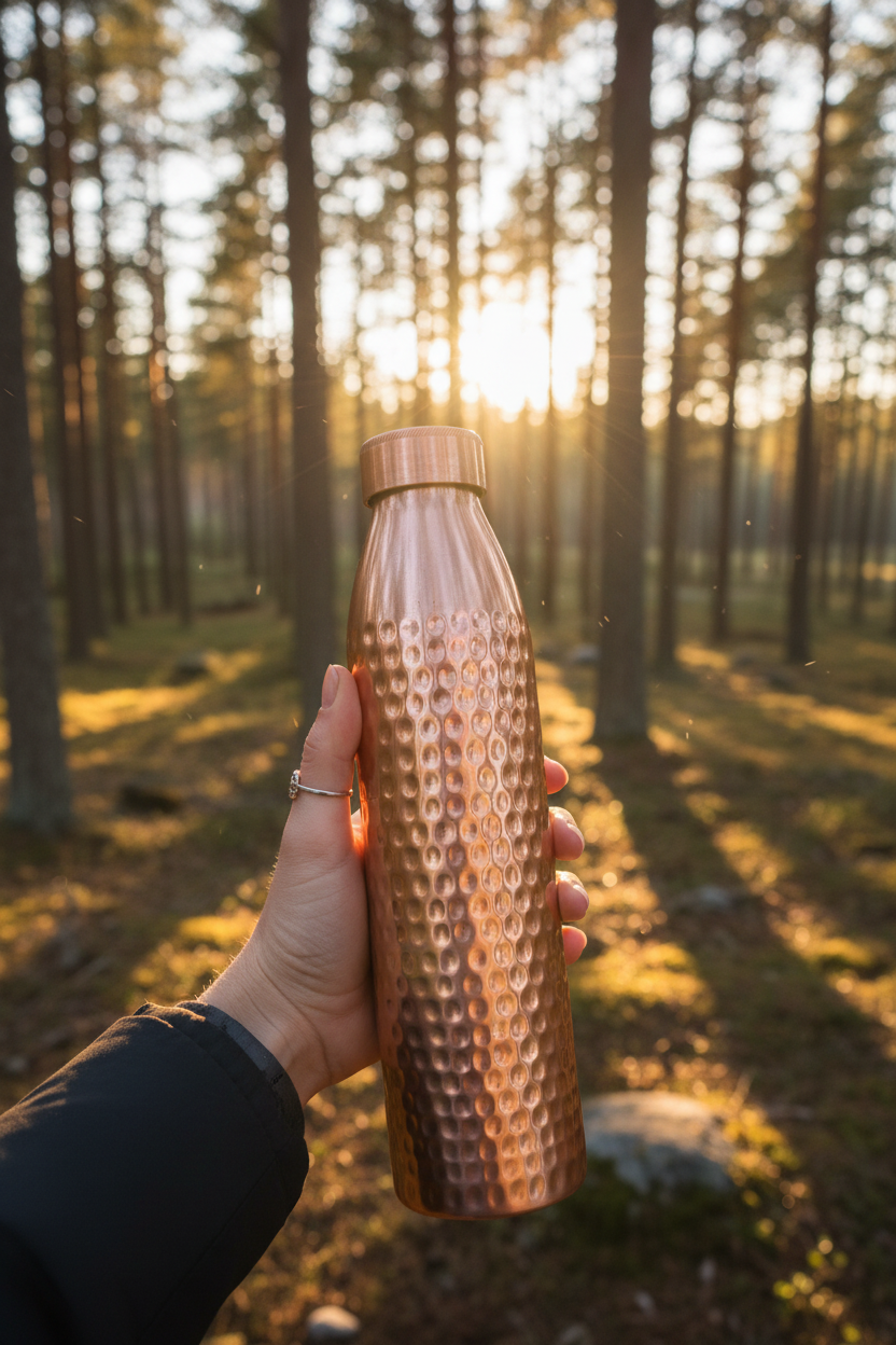 Pure Copper Water Bottle - Hammered Design 1L | Antibacterial & Purifying