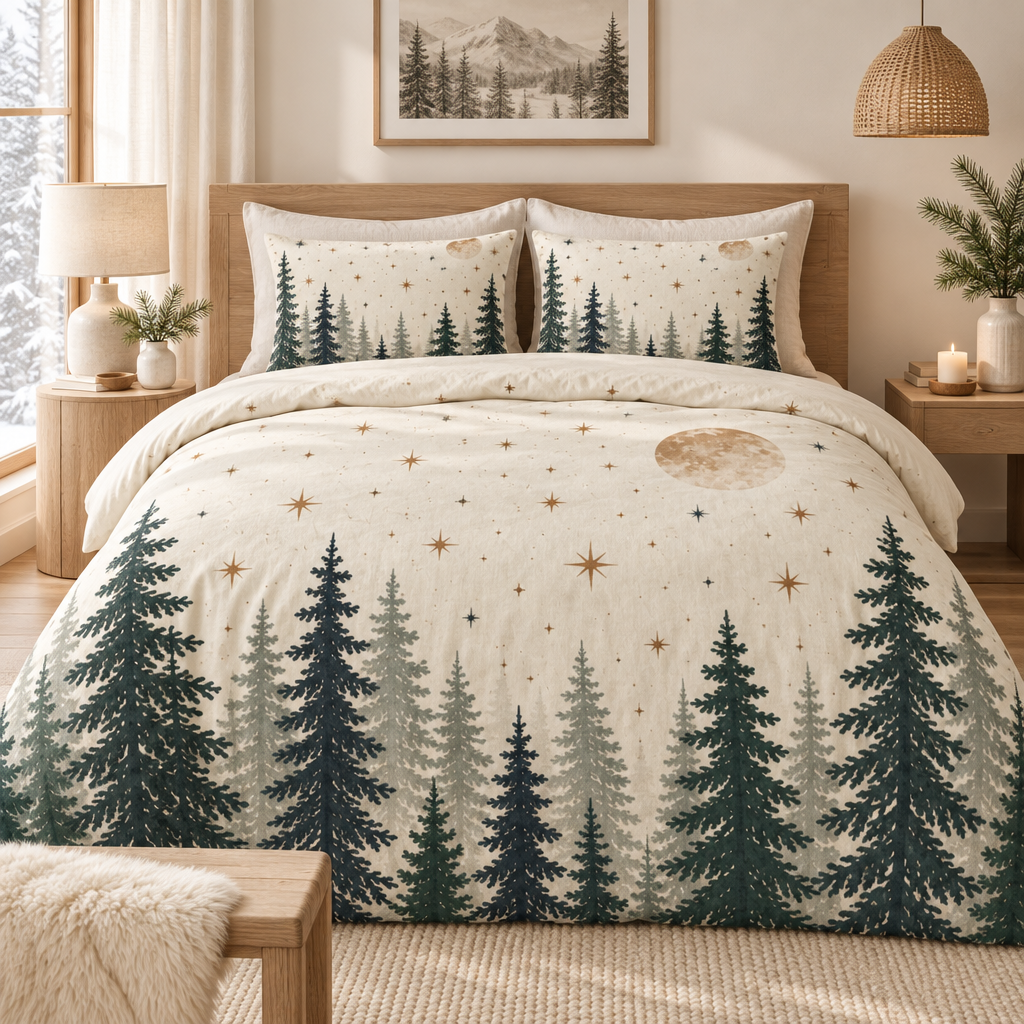 Forest Moon 100% Cotton Duvet Cover Set with 2 Shams
