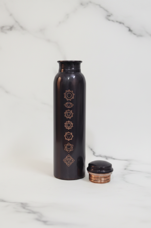 Pure Copper Matte Black 7-Chakra Water Bottle 1L | Ayurvedic Tamra Jal