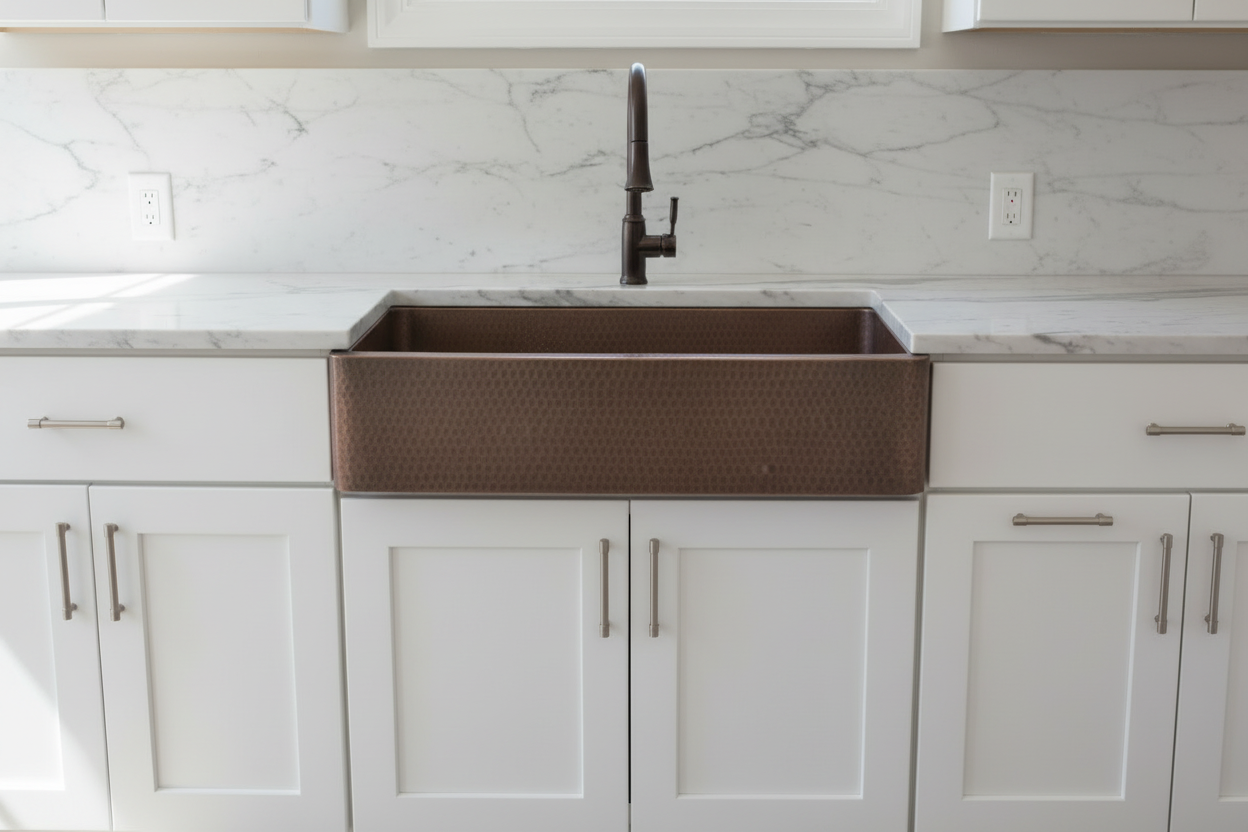 Pure Copper Kitchen Sink – Full Hammered WITHOUT Apron | 30x20x10" | Single Bowl