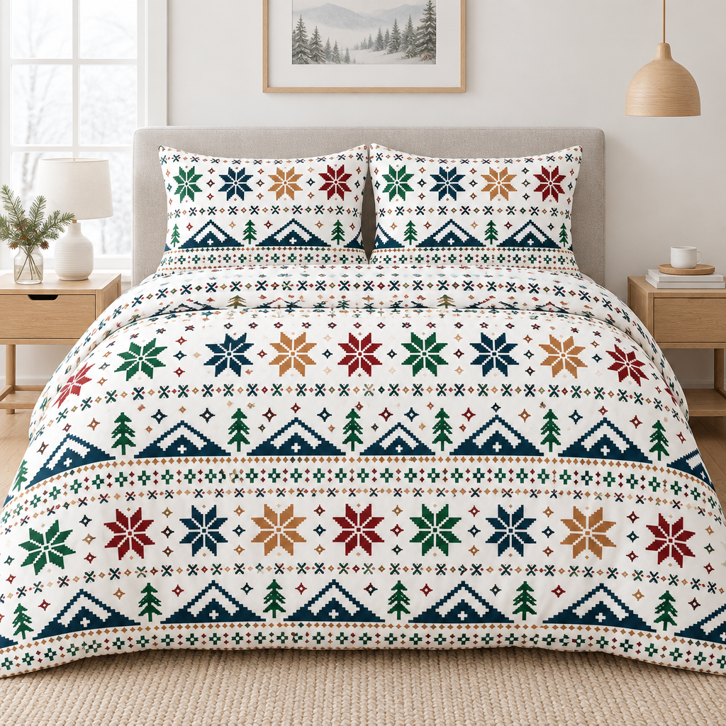 Nordic Snowflake 100% Cotton Duvet Cover Set with 2 Shams