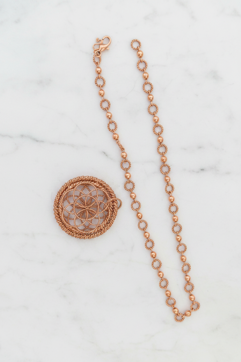 Flower of Life Copper Pendant & Necklace | Pure Copper Sacred Geometry | Handcrafted 6.5 cm