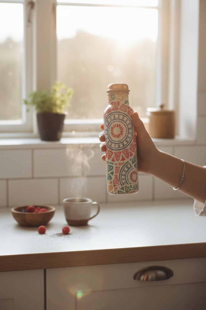 Mandala Design Printed Copper Water Bottle | 1000 ML | Pure Copper | Leak-Proof