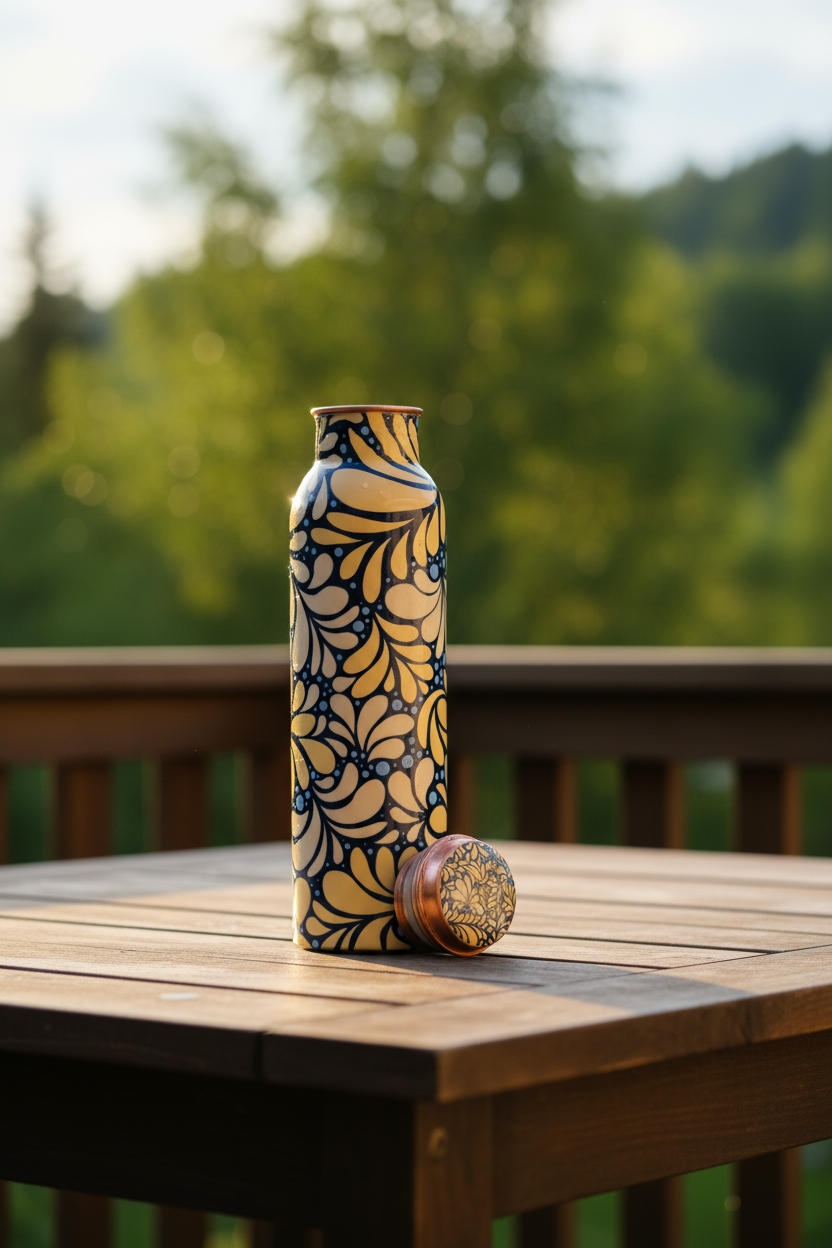 Blue & Ivory Design Printed Copper Water Bottle | 1000 ML | Pure Copper | Leak-Proof