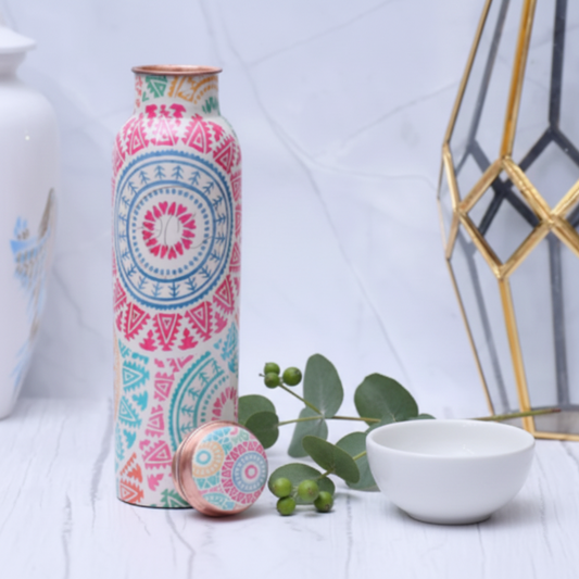 Mandala Design Printed Copper Water Bottle | 1000 ML | Pure Copper | Leak-Proof