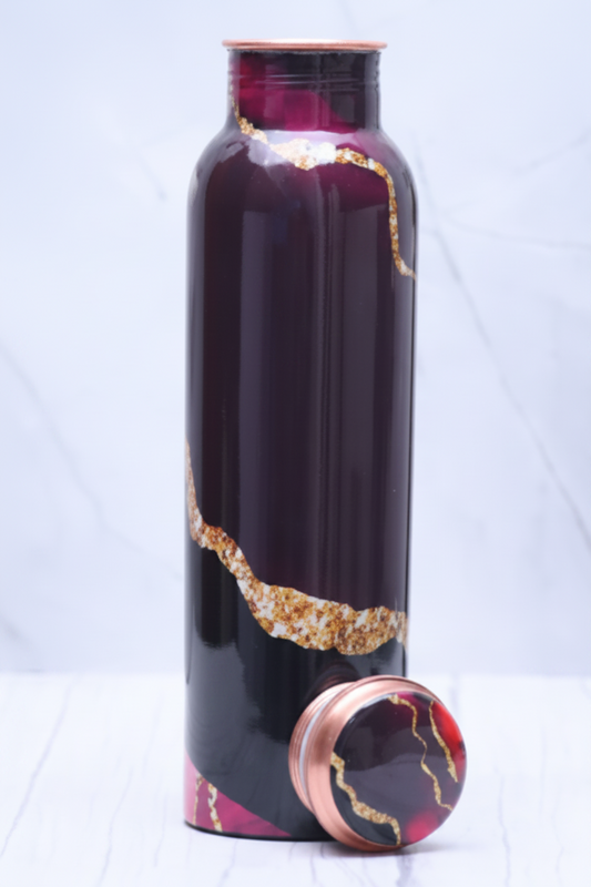 Black & Gold Stripe Pure Copper Water Bottle | 1000 ML | Leak-Proof