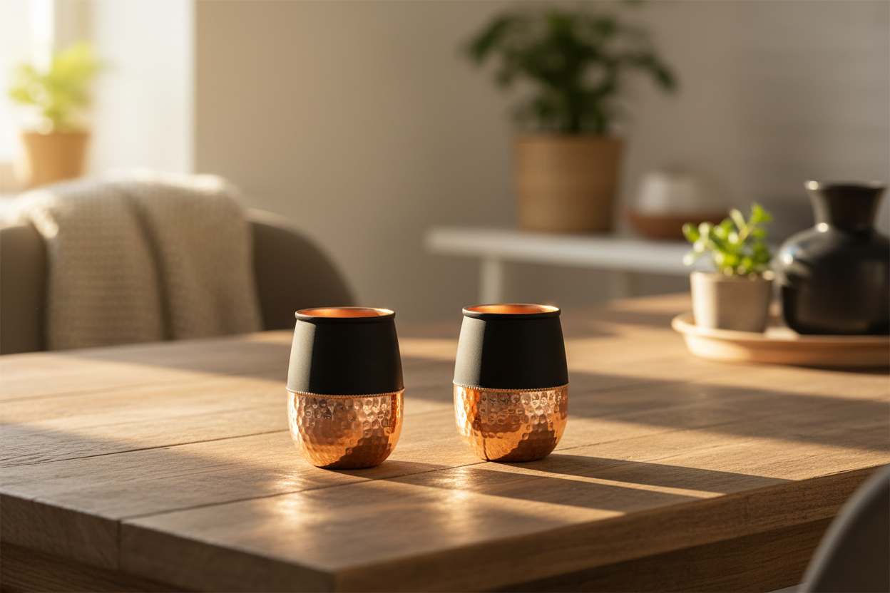 Silk Finish Half Hammered Copper Bottle with 2 Tumblers | Set of 3 | 1450 ML | 5 Colours