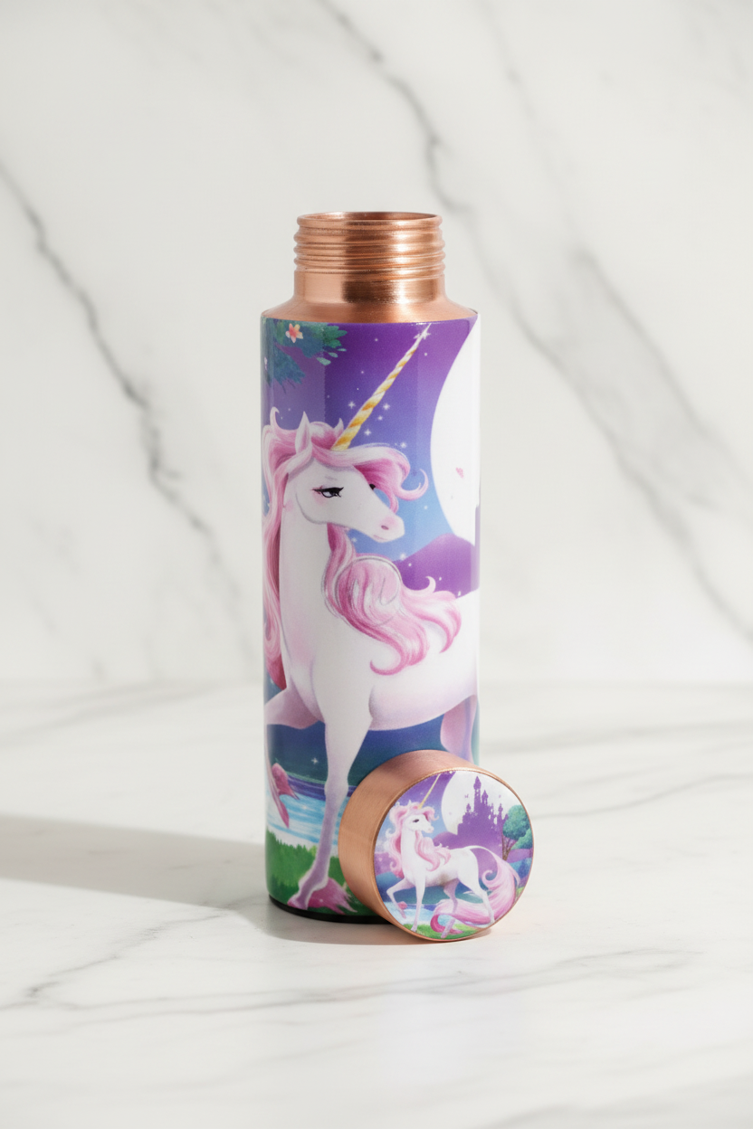 Unicorn Kids Copper Water Bottle | 400 ML | Pure Copper | Leak-Proof