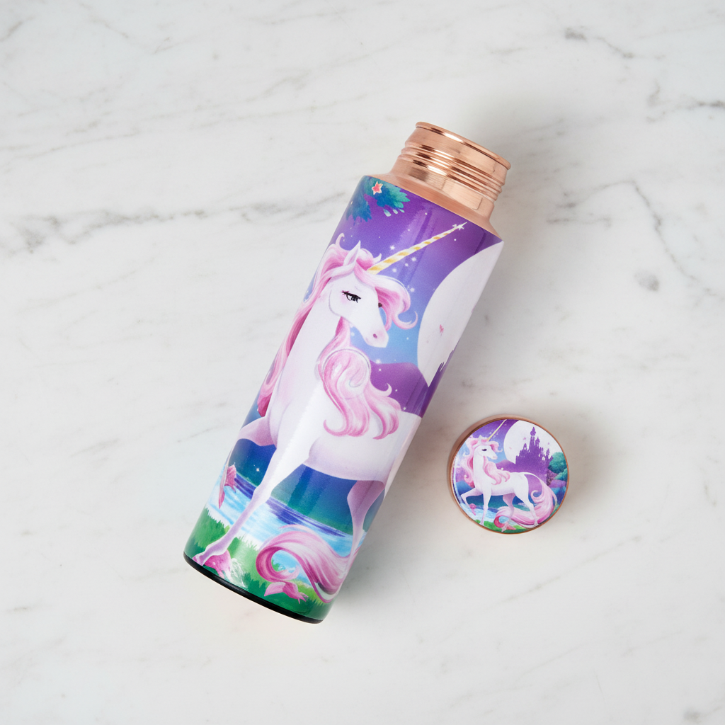 Unicorn Kids Copper Water Bottle | 400 ML | Pure Copper | Leak-Proof