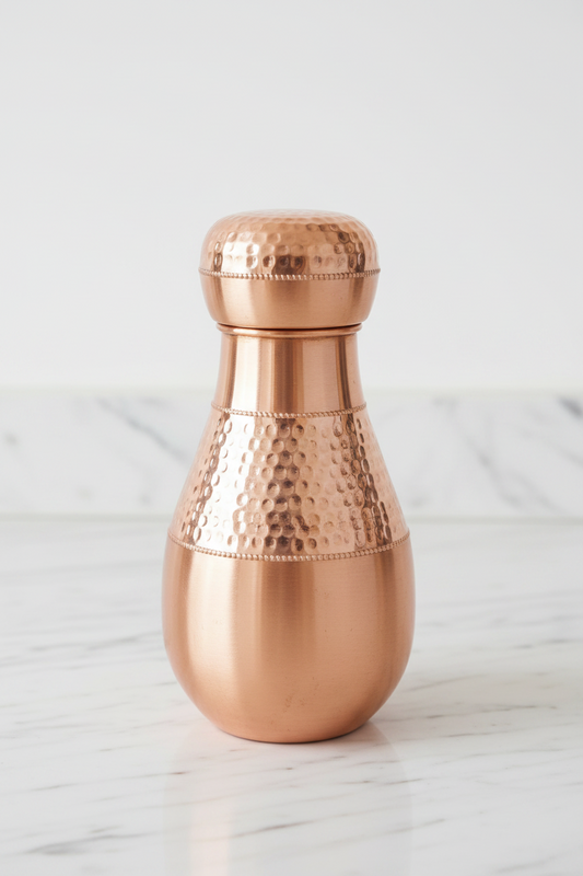 Pure Copper Lotus Jar | 1050 ML | Hammered Design | Ayurvedic Tamra Jal