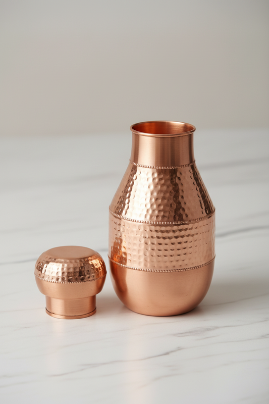 Pure Copper Lotus Jar | 1050 ML | Hammered Design | Ayurvedic Tamra Jal