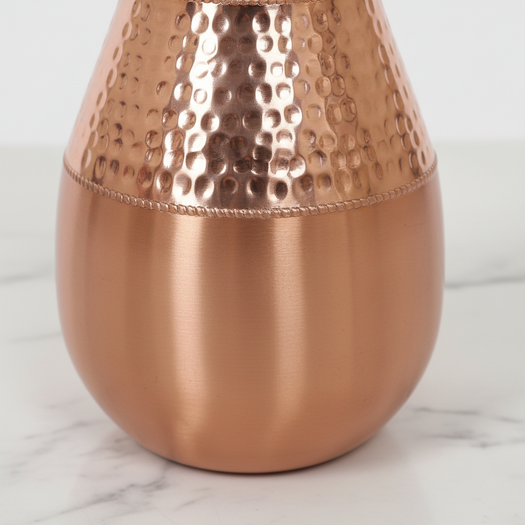 Pure Copper Lotus Jar | 1050 ML | Hammered Design | Ayurvedic Tamra Jal