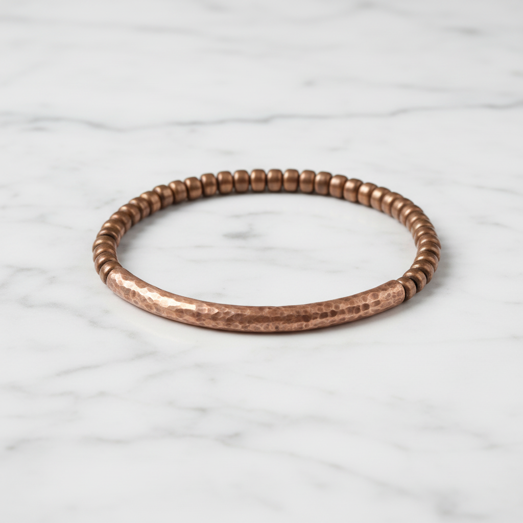 Pure Copper Hammered Bead Bracelet | Handcrafted | Unisex | Ayurvedic Wellness