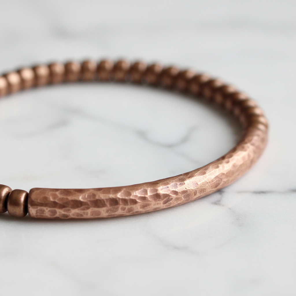 Pure Copper Hammered Bead Bracelet | Handcrafted | Unisex | Ayurvedic Wellness