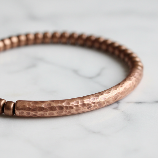 Pure Copper Hammered Bead Bracelet | Handcrafted | Unisex | Ayurvedic Wellness