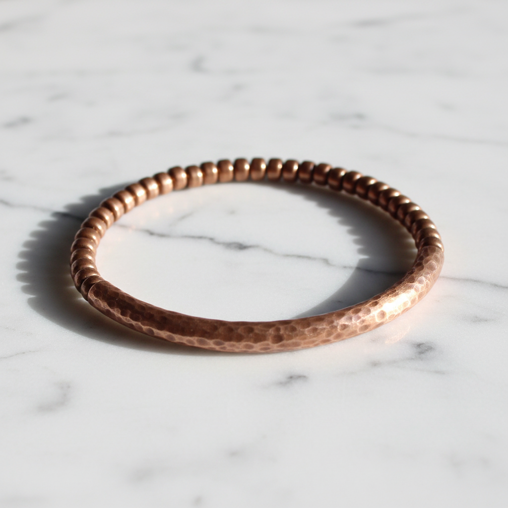Pure Copper Hammered Bead Bracelet | Handcrafted | Unisex | Ayurvedic Wellness